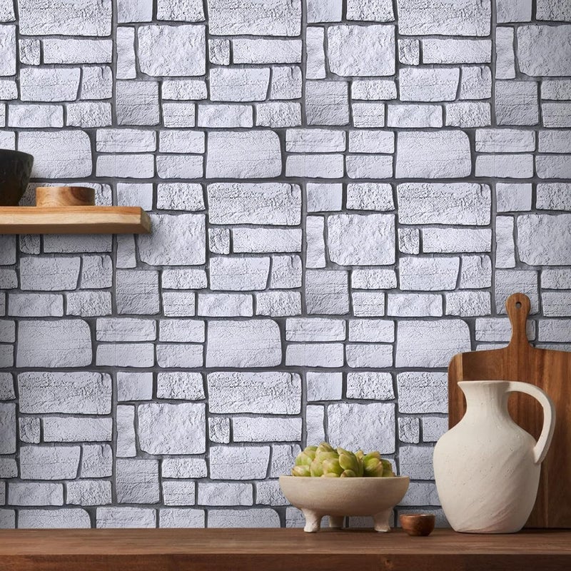 COMSTICKC 3D Faux Stone Wall Panel,Peel and Stick Tiles,10 Pcs of 12"X12",Self-Adhesive PVC Lock Stone Adhesive Black Rock Paneling Backsplash,Paintable Decorative Tile - Image 2